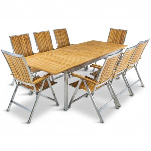 Förlängningsbart matbord 200-250cm - Rostfritt stål och teak Förlängningsbart matbord 200-250cm - Rostfritt stål och teak