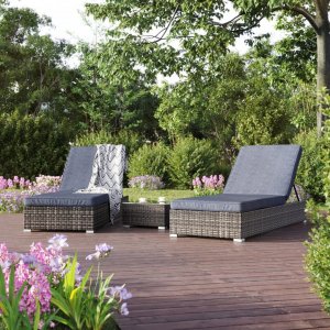 Solstolset 2 st med bord | Grå | 70×198×30–36 cm | Galvaniserad stålstomme | Astrid Solstolset 2 st med bord | Grå | 70×198×30–36 cm | Galvaniserad stålstomme | Astrid