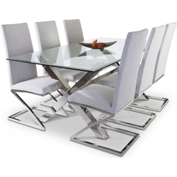 Matbord med vit glasskiva | Designbord med metallben | 200x95 cm