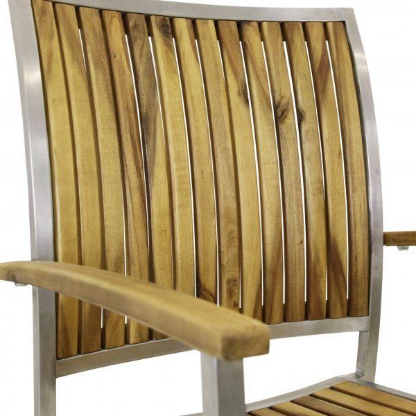 F�rl�ngningsbart bord 200-250cm + 8 stolar - Rostfritt st�l och oljad Acacia