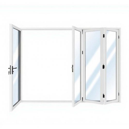 Vikbar altandörr 3,65 x 2,43 m | Dubbelglas | Vit aluminium | Härdat glas 5+5 mm | Tröskel 18 mm