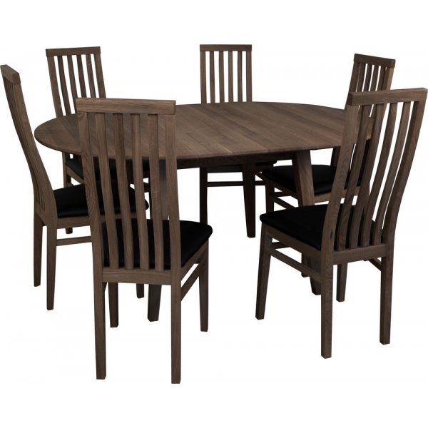 F�rl�ngningsbart runt matbord �110-160 cm i massiv brunoljad ek | Genova