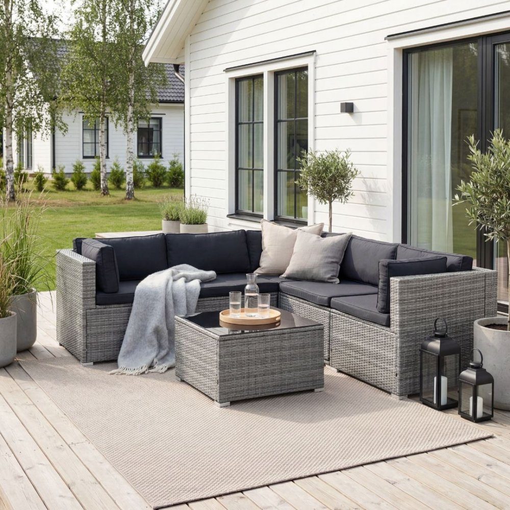 Loungeset utemöbler | Smart förvaring | Konstrotting | Lyfco Olofsbo | Loungeset utemöbler i handvävd konstrotting