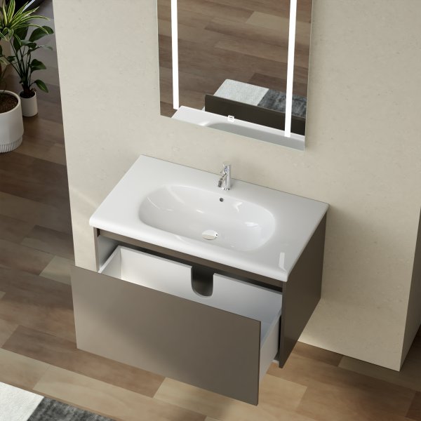 Badrumspaket 60 cm  Kommod & keramiskt tvttstll med LED-spegel | Mjukstngning | Modern design