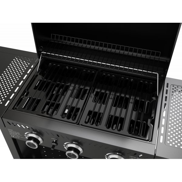 Gasolgrill i stål med termometer & värmehylla | Svart | Oklahoma Gasolgrill i stål med termometer & värmehylla | Svart | Oklahoma