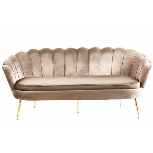 Soffa med 3-sits | Sn�ckformad design, sammet & m�ssingsdetaljer | M�rkbeige