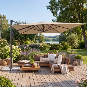 Rektangul�rt premiumparasoll 3x4m | Kraftig konstruktion | Beige
