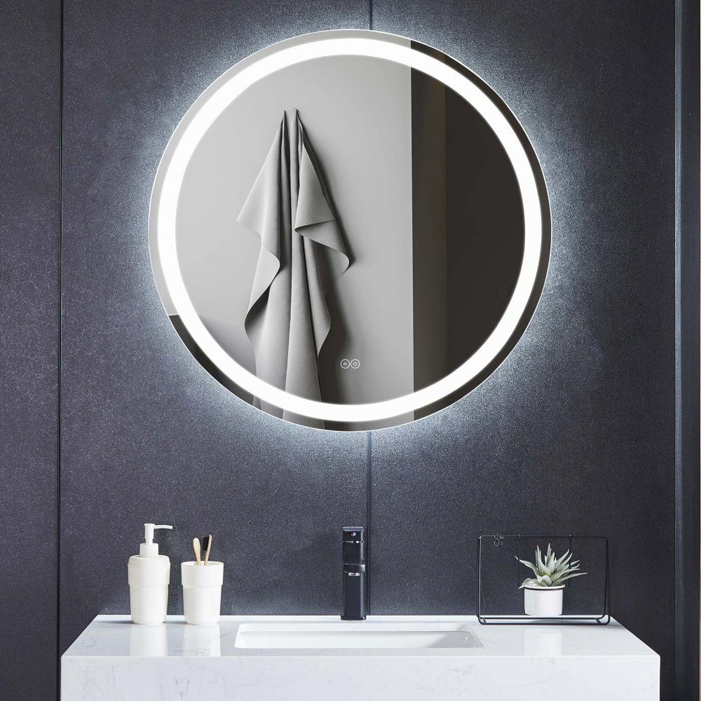 Badrumsspegel 60cm | LED-belysning, anti-fog & dimmer | LED-belysning direkt i spegeln