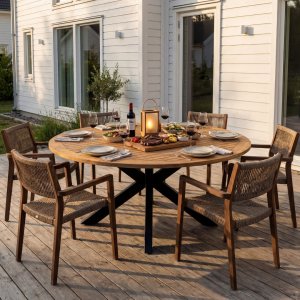 Runt utebord akacia | Ø180 cm | Svarta ben | Höjd 78 cm Runt utebord akacia | Ø180 cm | Svarta ben | Höjd 78 cm