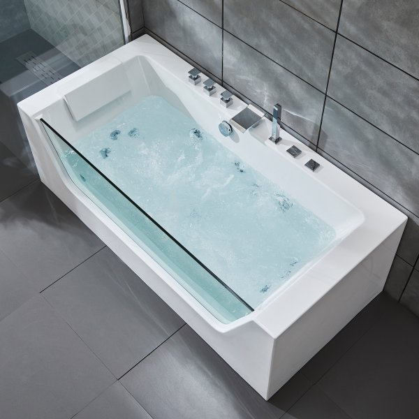 Bubbelbadkar med glasfront 170x80cm | Ergonomisk nackkudde | BK-019 Bubbelbadkar med glasfront 170x80cm | Ergonomisk nackkudde | BK-019