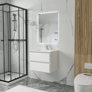 Badrumspaket 60 cm – Vägghängd Kommod med LED-spegel | Keramiskt Tvättställ | Mjukstängande Lådor Badrumspaket 60 cm – Vägghängd Kommod med LED-spegel | Keramiskt Tvättställ | Mjukstängande Lådor