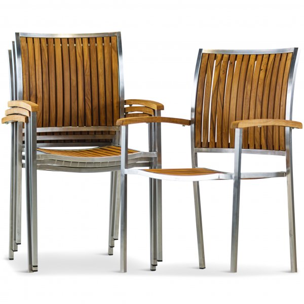 Stor rund trädgårdsgrupp i teak / rostfritt stål | Bord & 8 stolar Stor rund trädgårdsgrupp i teak / rostfritt stål | Bord & 8 stolar