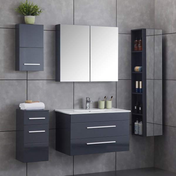 H�gsk�p badrum | 30x140cm | Badrumsm�bel i h�gblank gr�