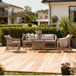 Loungegrupp utemöbler | Naturfärgad konstrotting | Soffa, fåtöljer & bord | Camilla Loungegrupp utemöbler | Naturfärgad konstrotting | Soffa, fåtöljer & bord | Camilla
