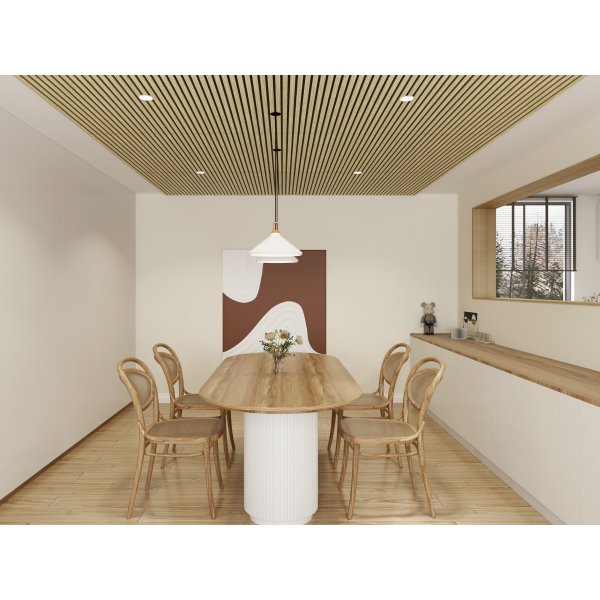 Trlamell akustikpanel | 2400x600x18mm | Tvdelad | Vit ek