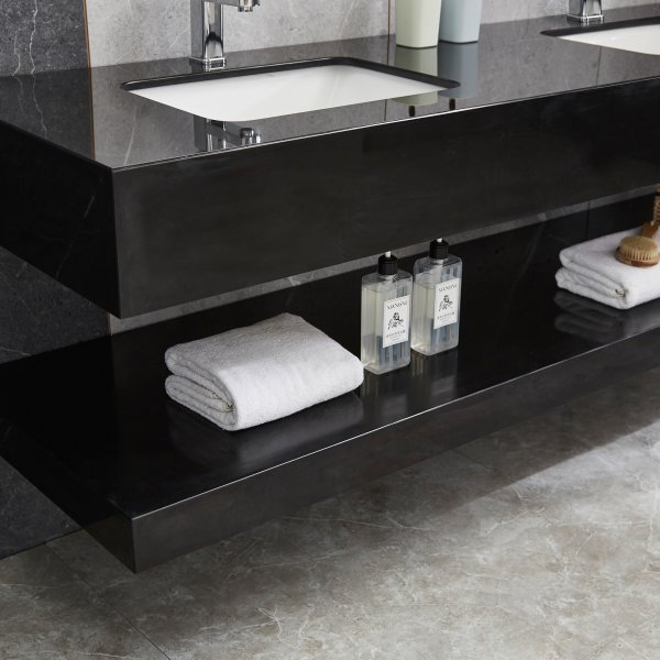 Badrumspaket | Dubbla handfat och speglar | Svart kompositsten