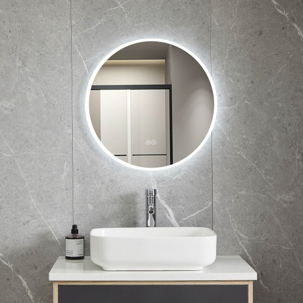 Rund badrumsspegel med LED-belysning | Anti-fog & touch-styrning