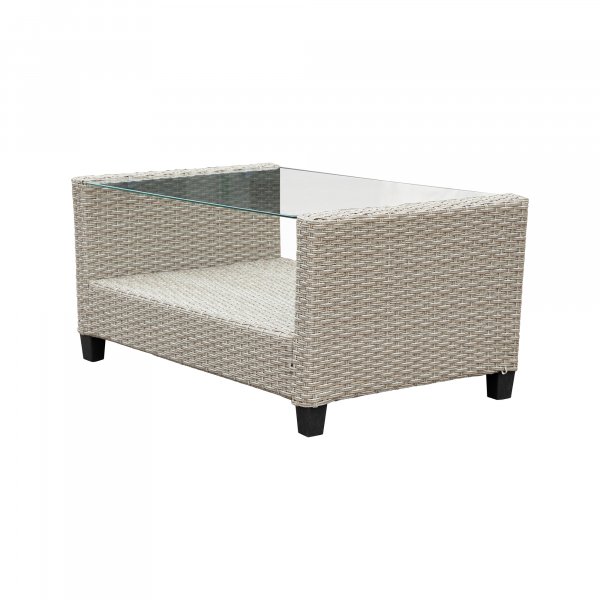 Exklusiv Loungegrupp | H�rnsoffa med bord | Beige/Gr� konstrotting | Stockholm