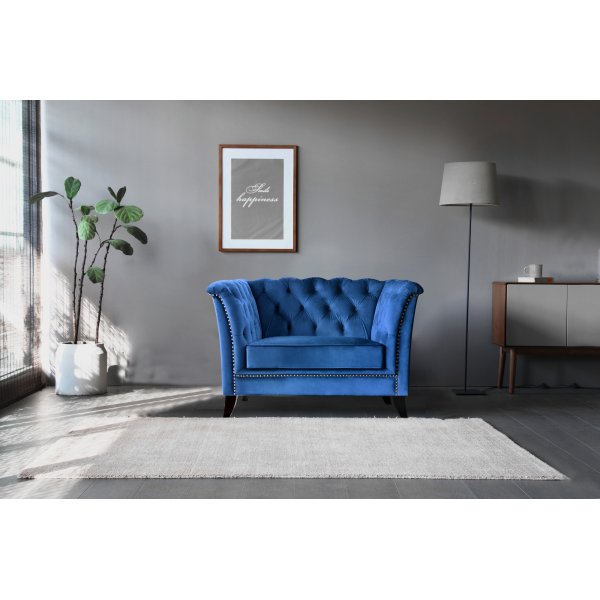 Chesterfieldf�t�lj | Bl� sammet, kallskum & tr�stomme | Milton