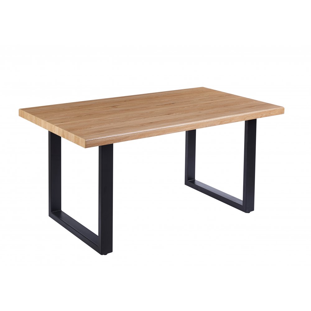 Matbord 160 cm  Ekfolierad MDF, rundade l&aring;ngsidor & svart metall  Aster