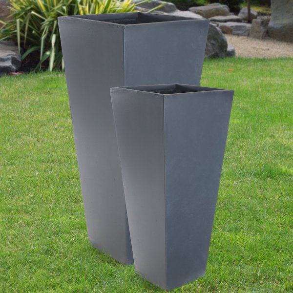 H�g fiberarmerad kruka f�r utomhusbruk - Granit/svart