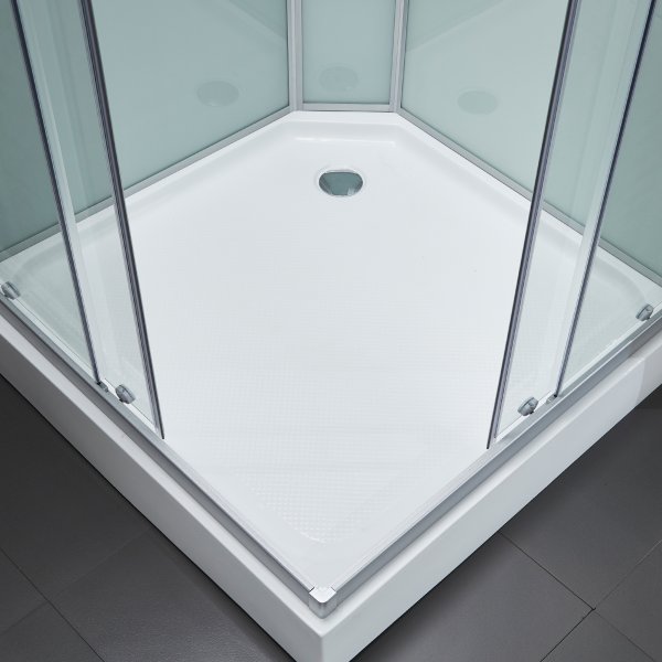 Stilren duschkabin med akrylkar och ryggmassage