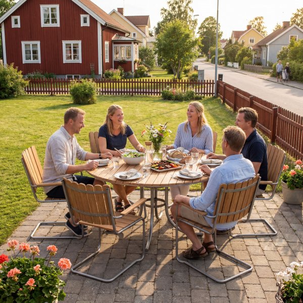 Rund matgrupp utomhus 6 stolar | Stolar i metall | �135 cm � Gl�nta