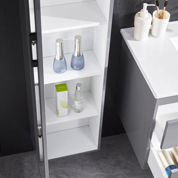 Badrumspaket | Kommod 90 cm | Sidoskåp & LED-spegel | Grå Badrumspaket | Kommod 90 cm | Sidoskåp & LED-spegel | Grå