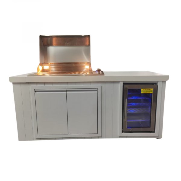 Utek�k med kylsk�p | Gasolgrill i rostfritt st�l med granitb�nk (4 br�nnare) | Vit | Alaska