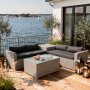 Loungegrupp med dynbox & f�rvaring | Gr� konstrotting | Bord med glasskiva | Orlando