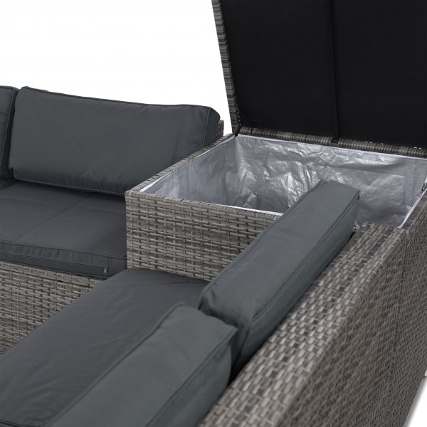 Stor loungegrupp | Tre smarta förvaringsutrymmen | Grå konstrotting Stor loungegrupp | Tre smarta förvaringsutrymmen | Grå konstrotting