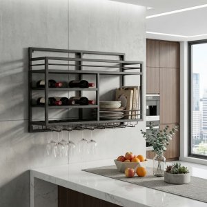 Vinhylla vägghängd | Vin & glasförvaring | Tom höger | 99 × 25 × 65 cm | Obsidian Vinhylla vägghängd | Vin & glasförvaring | Tom höger | 99 × 25 × 65 cm | Obsidian