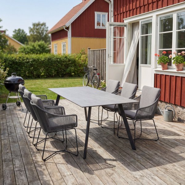 Matgrupp utemöbler för 6 personer | Dynor ingår | HPL-bord | Grå | Opal Matgrupp utemöbler för 6 personer | Dynor ingår | HPL-bord | Grå | Opal