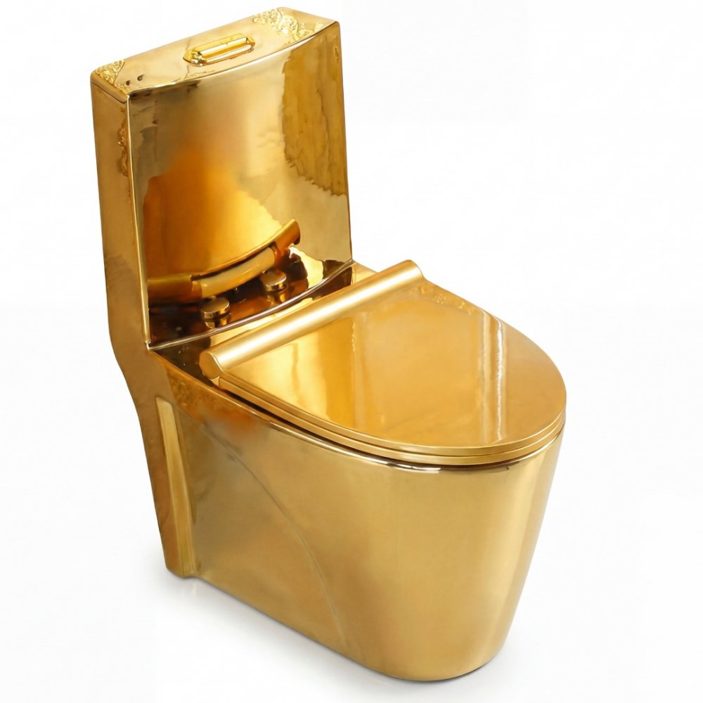 Modern guldtoalett  S-l&aring;s 300 mm  Lyxig WC med sifonisk spolning