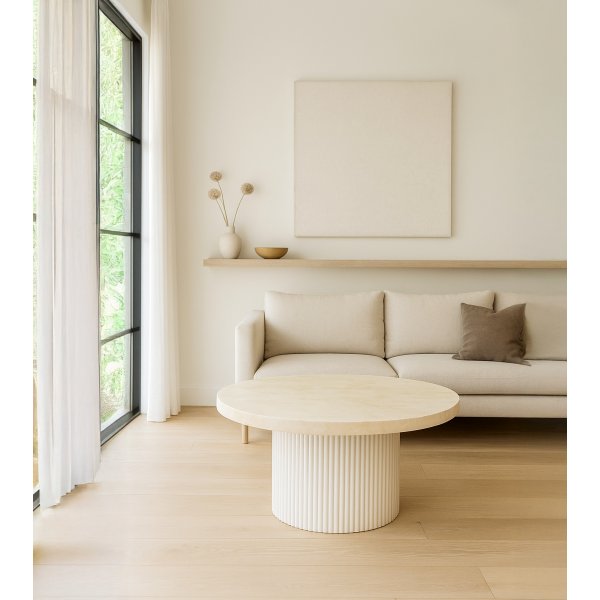 Runt soffbord i travertin-look | 80 cm | Lax