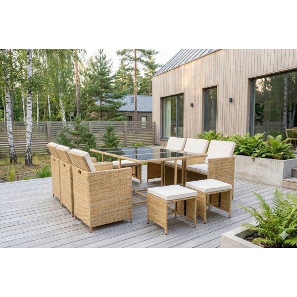 Matgrupp/Utegrupp 10 platser | 6 Stolar & 4 Pallar | Sk�rhamn beige