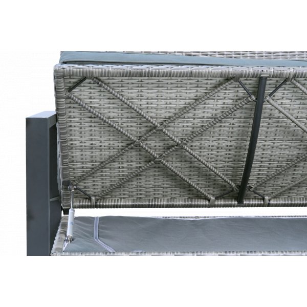 B�nk med dynf�rvaring 165 cm | Gr� konstrotting | Dynor ing�r | Boxvik