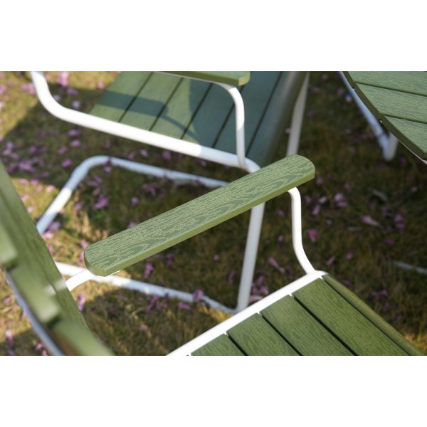 Gl�nta rund matgrupp utomhus | 6 stolar & �135 cm bord | Gr�n/vit