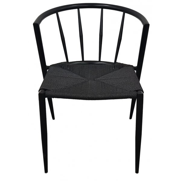 Bella utestol i svart metall med svart repsits