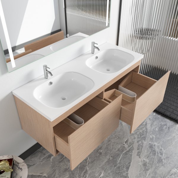 Siena Badrumskommod 120 cm  Dubbla Tvttstll | LED-spegel | Vgghngd | Mjukstngning