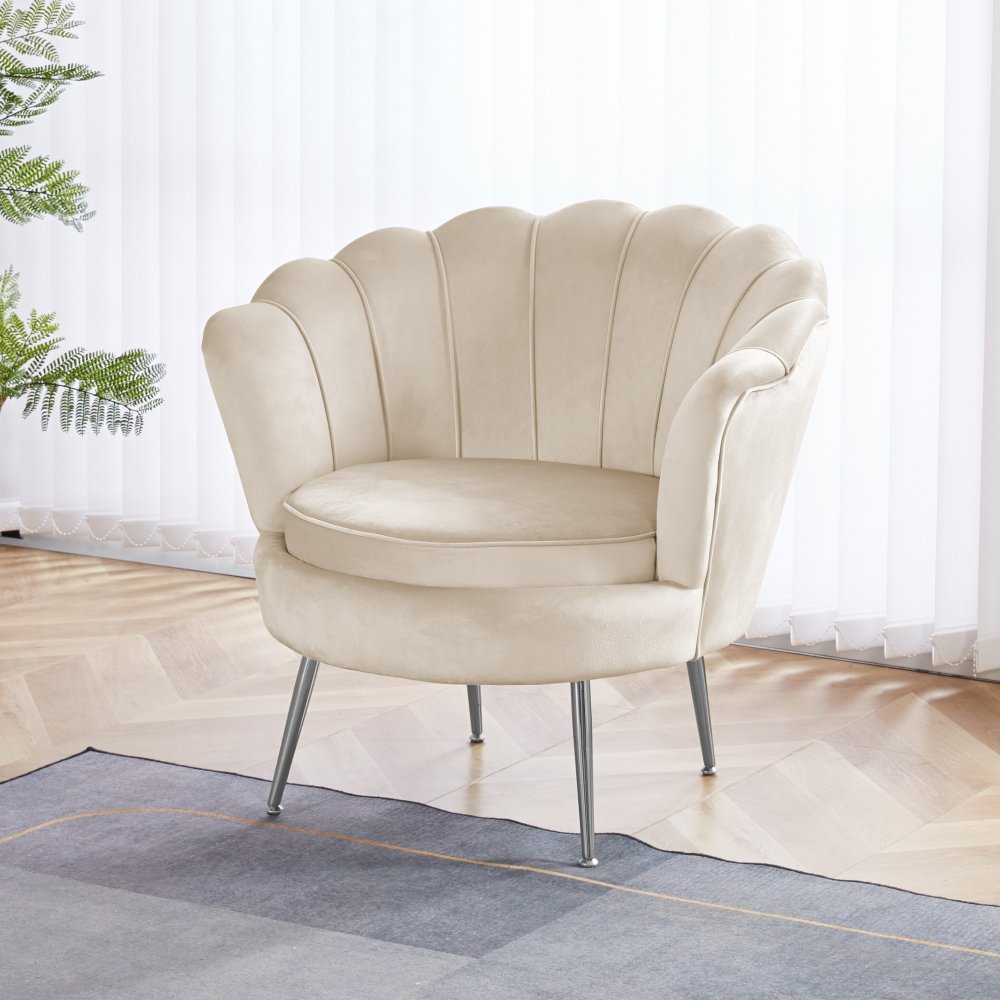 F&aring;t&ouml;lj  Beige sammet, kromben & elegant design  Kingsley