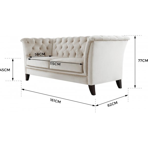 Chesterfieldsoffa 2-sits | Bl� sammet, kallskum & avtagbar kl�dsel | Milton