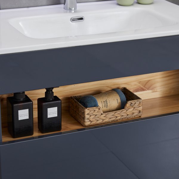 Badrumspaket | Kommod, LED-spegel och högskåp | Högblank grå Badrumspaket | Kommod, LED-spegel och högskåp | Högblank grå