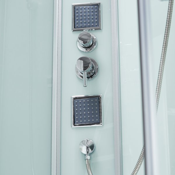 Stilren duschkabin med akrylkar och ryggmassage