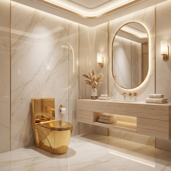 Modern guldtoalett | S-l�s 300 mm | Lyxig WC med sifonisk spolning