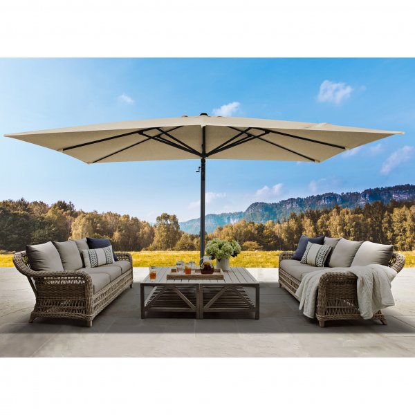 Rektangulrt premiumparasoll 3x4m | Kraftig konstruktion | Beige