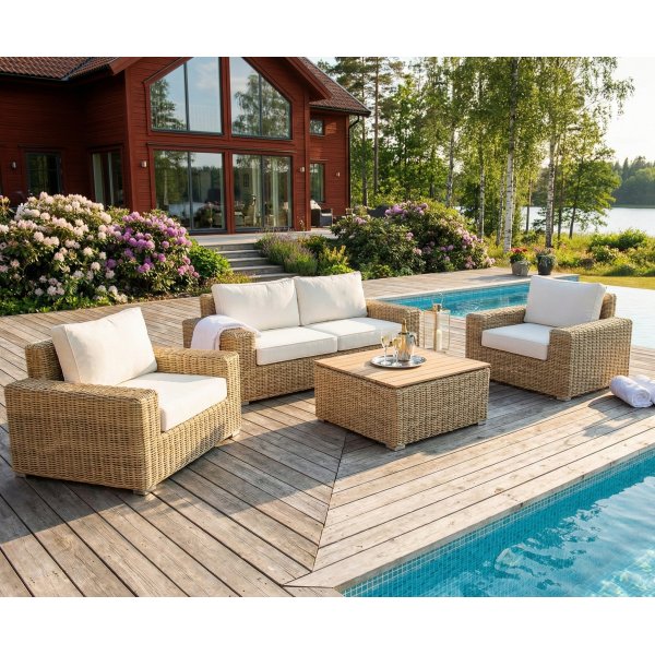 Loungegrupp i rotting | Soffa, f�t�ljer & bord | Dynor ing�r | Solena premium