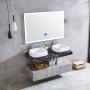 Badrumspaket marmor | Dubbelhandfat | LED-spegel med bluetooth