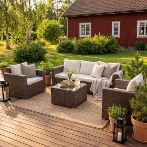 Loungegrupp utemöbler | Brun konstrotting | Huvudskär Loungegrupp utemöbler | Brun konstrotting | Huvudskär