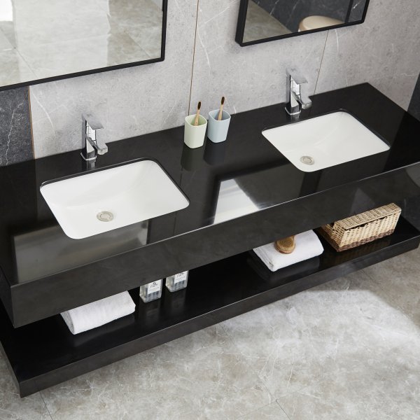 Badrumspaket | Dubbla handfat och speglar | Svart kompositsten